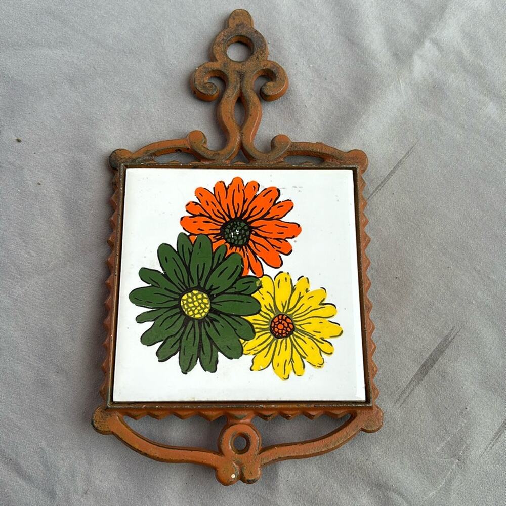 Antique Cast Iron Trivet Flower Power
